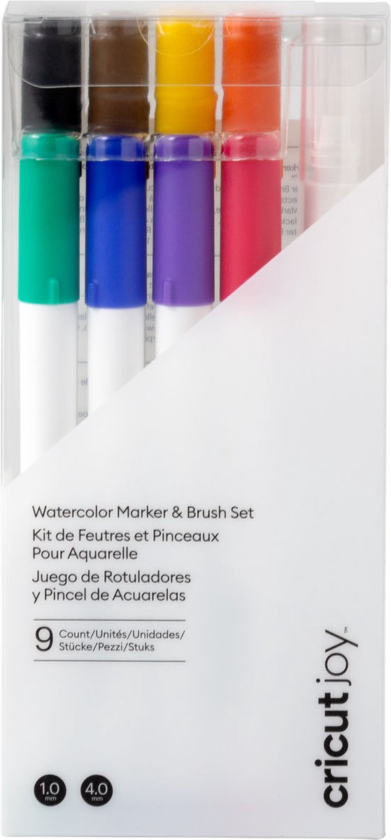 Cricut Joy™ Aquarellstiften & -pinsel, 9er Stiftset Groen, Blauw, Violet, Rood, Zwart, Bruin, Geel, Oranje