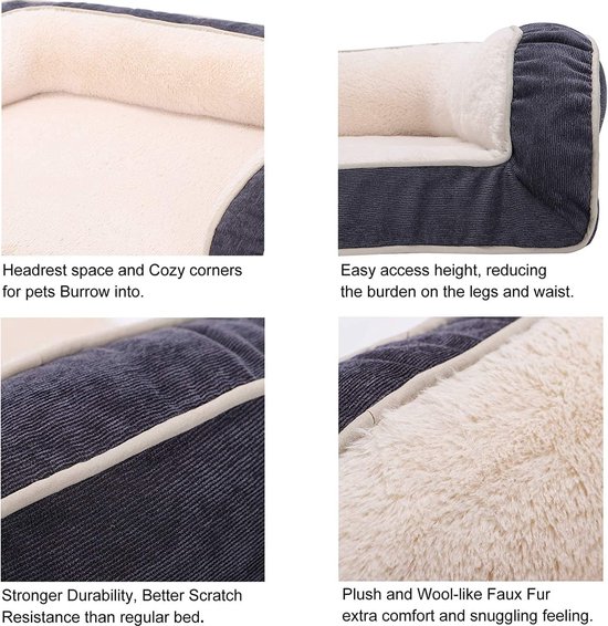 EMME Hondenbed, middelgrote honden, 91 x 71 x 23 cm, orthopedisch hondenbed, traagschuim, hondensofa, waterdicht, hondenmand voor grote honden, afwasbaar met rand, lichtgrijs