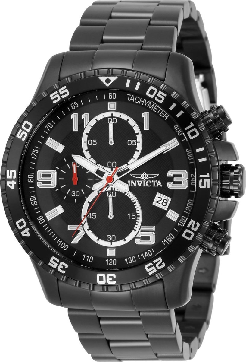 Invicta Specialty 14880 Heren Horloge - Waterdicht - Analoog - Quartz Uurwerk - Roestvrij Staal met zwarte Wijzerplaat - 45mm