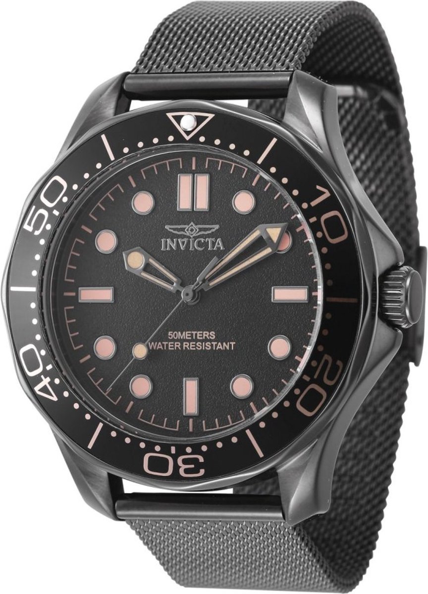 Invicta Pro Diver 45979 Heren Horloge - Waterdicht - Analoog - Quartz Uurwerk - Roestvrij Staal met zwarte Wijzerplaat - 44mm