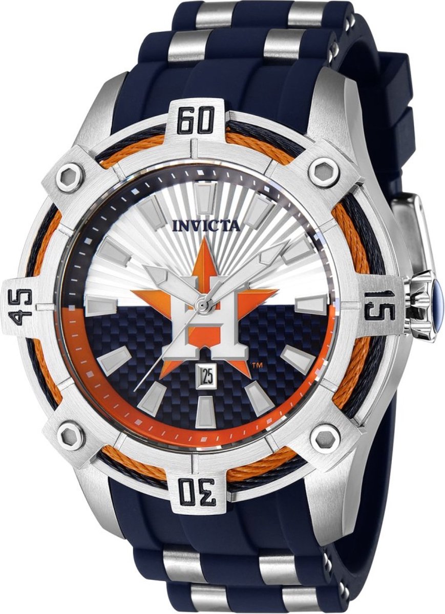 Invicta MLB - Houston Astros 43269 Heren Horloge - Waterdicht - Analoog - Quartz Uurwerk - Roestvrij Staal met zilveren Wijze