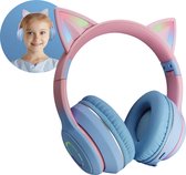 Relave Koptelefoon Kinderen Met Led Verlichting Bluetooth - Kattenoortjes - Kattenoren - Kinder Koptelefoon / Hoofdtelefoon Draadloos Over Ear - Blauw / Roze