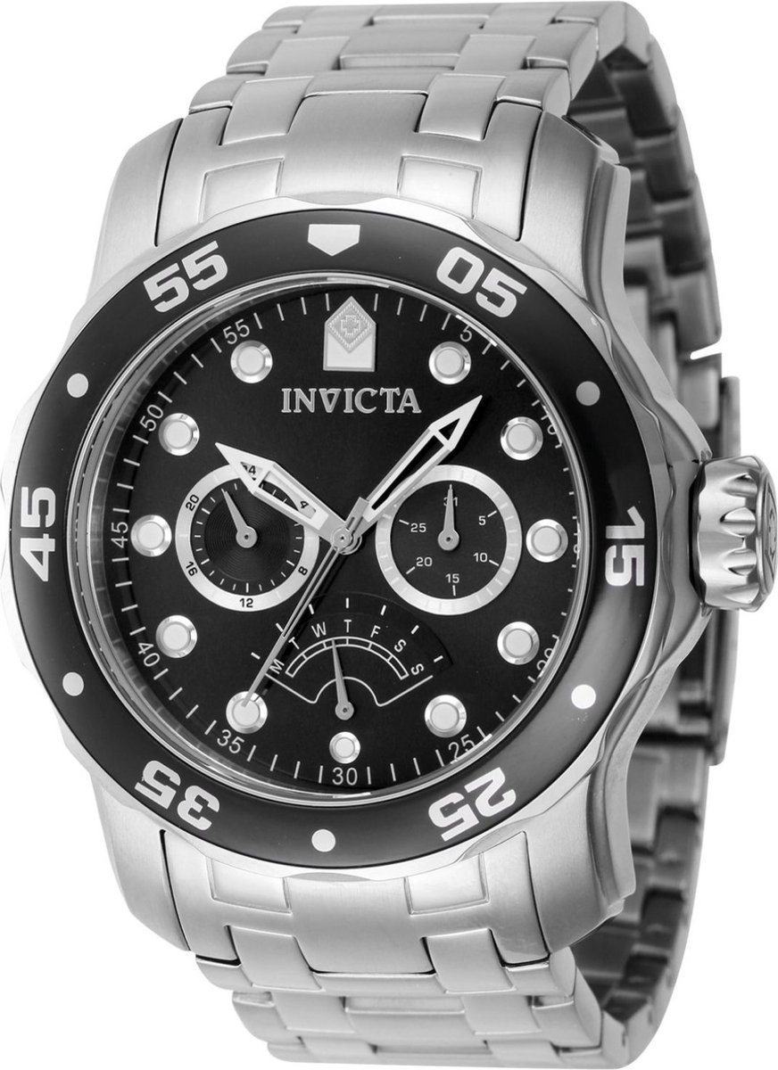 Invicta Pro Diver 46992 Heren Horloge - Waterdicht - Analoog - Quartz Uurwerk - Roestvrij Staal met zwarte Wijzerplaat -48mm