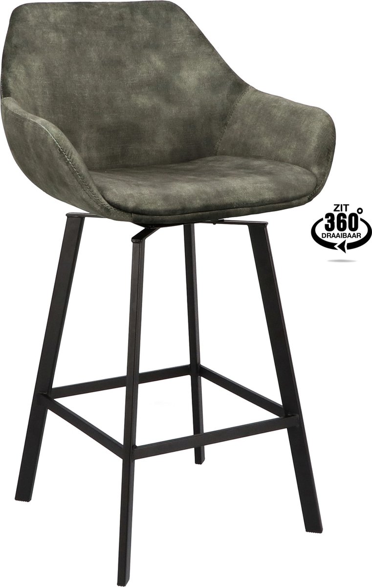 Icon Living - Barkruk Ronan Zithoogte 65 - Velours Adore Hunter - Poot Zwart