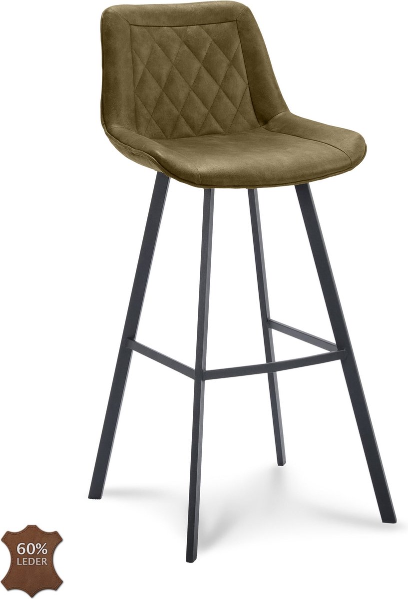 Icon Living - Barkruk Jim Zithoogte 80 - Microleder Bull Moss - Poot Zwart