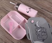 Olifant set lunchbox (21*16.5*6cm) + drinkfles roestvrij staal (D6.5*19cm / 400ml) - broodtrommel kinderen - Roze brooddoos