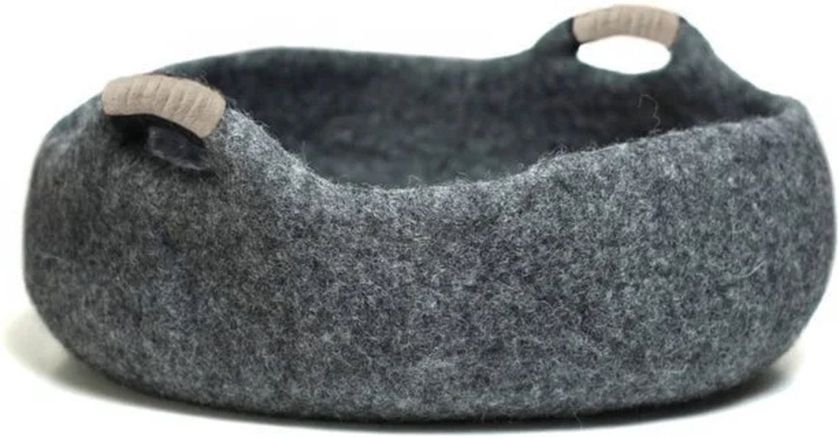 Vilten kattenmand / lectuurmand rond - antraciet D40 x H15cm