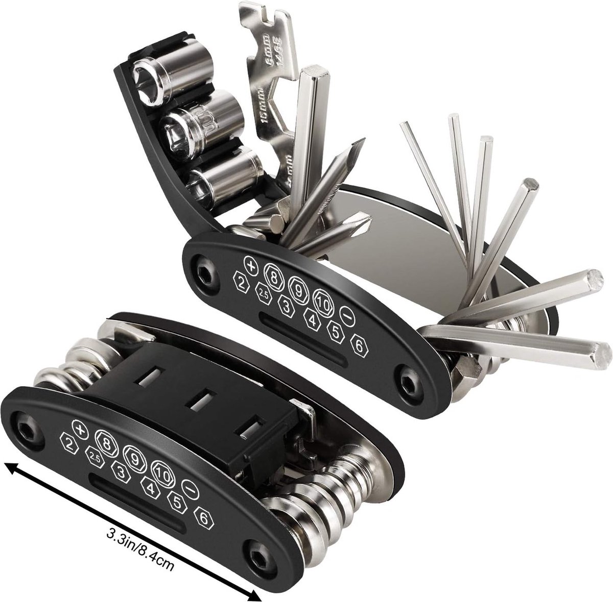 Fietsgereedschap Fietsgereedschapsset, 16-in-1 multifunctioneel gereedschap met patchkit en bandenlichter, fiets-fix-toolkit, fietsfietsfietsreparatiegereedschapset, cyclus-onderhoudskits met tas