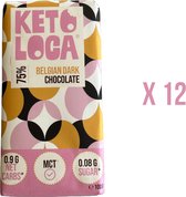 KETO-HERO® - 75% Pure Belgische Chocolade - Keto - Suikervrij - Vegan - 12 x 100 g