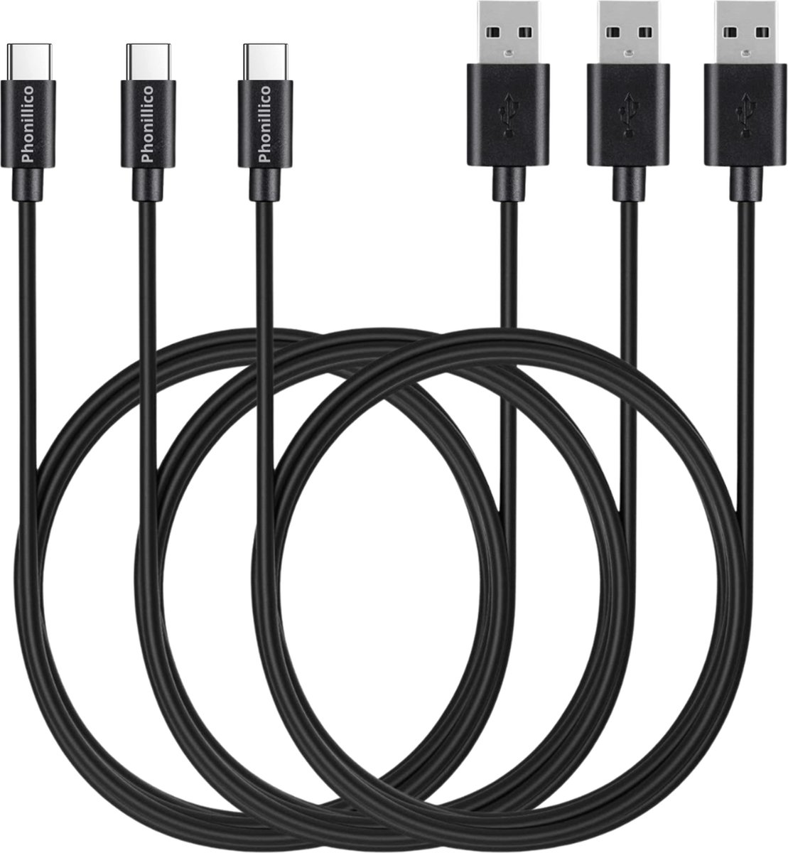 3x USB C naar USB A Kabel Zwart - 1 meter - Oplaadkabel voor Sony Xperia L1-L2-L3-L4