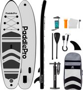 LifeGoods PaddlePro SUP Board - Opblaasbaar Paddle Board - Complete Set - Max. 135KG - 320x81cm - Wit/Zwart