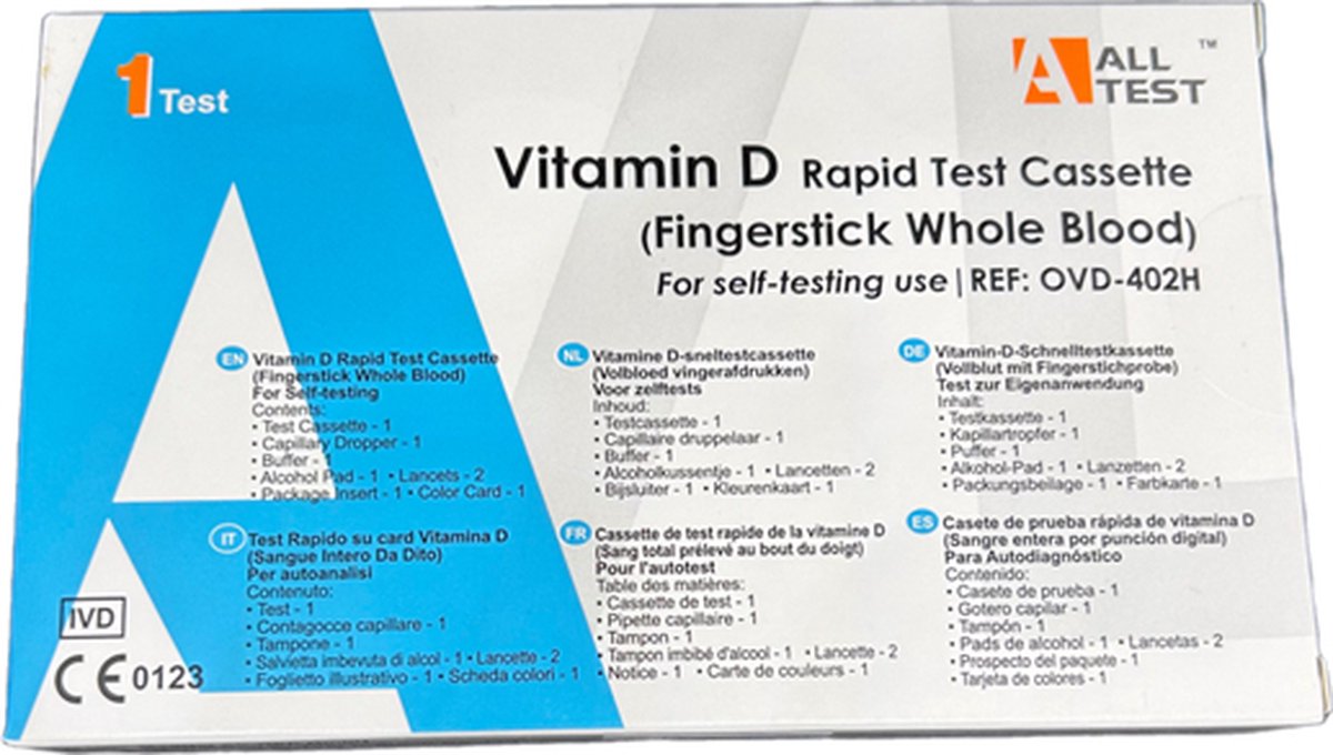 Goedkoopste Vitamine D - Zelftest - Volbloed vingerprik - Resultaat in 10 minuten - 1 test kit