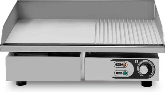 Foto: Hcb professionele horeca bakplaat 1 2 geribbeld 230v rvs inox electrisch grill apparaat 55x43x25 cm bxdxh 23 kg 6922