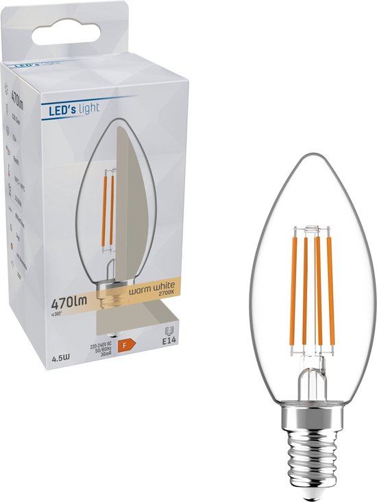 LED's Light LED Lampen Kaars E14 - helder glas - Warm wit licht - 470 lm - 6PACK