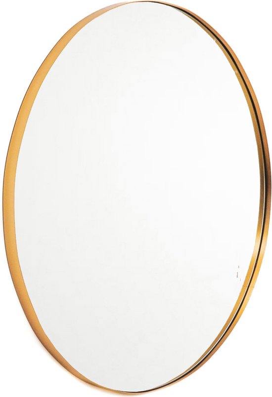Housevitamin Ronde Metalen Spiegel - Staal Rand 3cm 60 Dia - Gemaakt van Staal Gouden Wand Spiegel 60cm