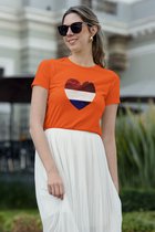 Dames Slim fit T-shirt Nederlandse vlag met Hart magic sequence | koningsdag kleding| Holland | EK-WK-Olympische Spelen | Oranje | maat L