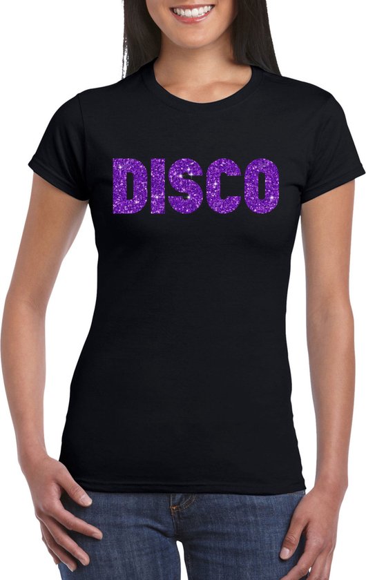 T-shirt de déguisement pour femme Bellatio Decorations - Disco - Noir - Paillettes violettes - Années 70/80 - Carnaval M