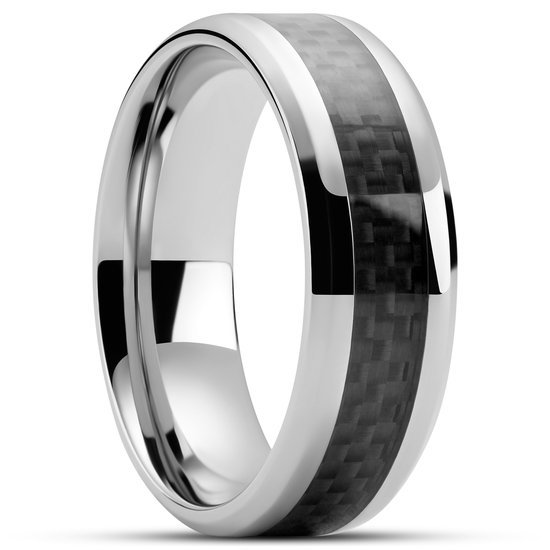 Hyperan | 8 Zilverkleurige Titanium Ring met Koolstofvezel Inleg