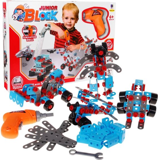 Playos® - Constructiespeelgoed XL - 552 delig - Elektrische Schroevendraaier - Patronen - Bouwen - Bouw Speelgoed - Montessori Speelgoed - Educatief Speelgoed - Techniek - STEM Speelgoed