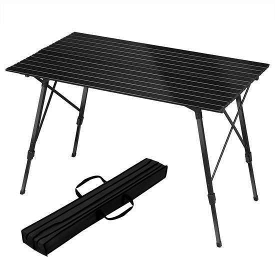 Foto: Aluminium campingtafel inklapbaar vouwtafel in hoogte verstelbaar met draagtas en oprolbaar tafelblad klaptafel reistafel 4 6 personen voor camping tuin balkon 120 x 68 5 cm zwart