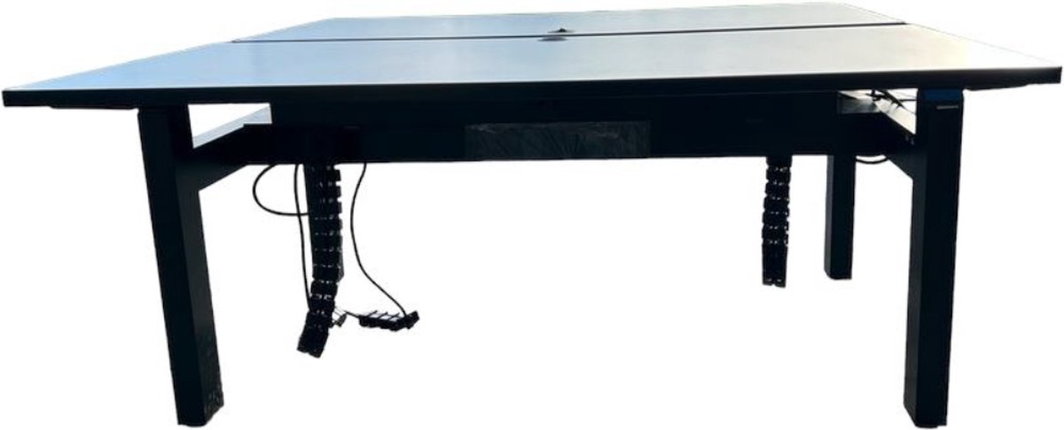 Herman Miller - duo bureau - duo zit sta bureau - zit sta bureau duo - duo werkplek - elektrisch verstelbaar - zwart onderstel - havanna - 180 x 80 cm-- blad- onderstel- x80