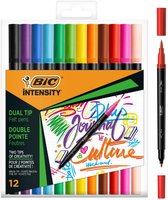 BIC Intensity Dual Tip - Viltstiften - Stiften voor Volwassenen - Kleurstiften voor Bullet Journaling - 12 Stuks