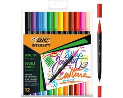 BIC Intensity Dual Tip - Viltstiften - Stiften voor Volwassenen - Kleurstiften voor Bullet Journaling - 12 Stuks