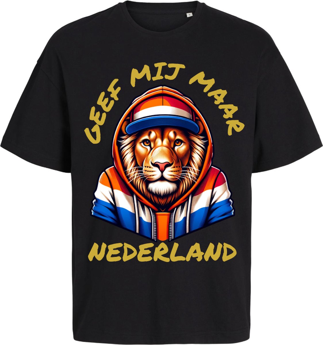 Shirt Zwart - Geef mij maar Nederland - Leuk voor het EK Voetbal Leeuw - Maat L