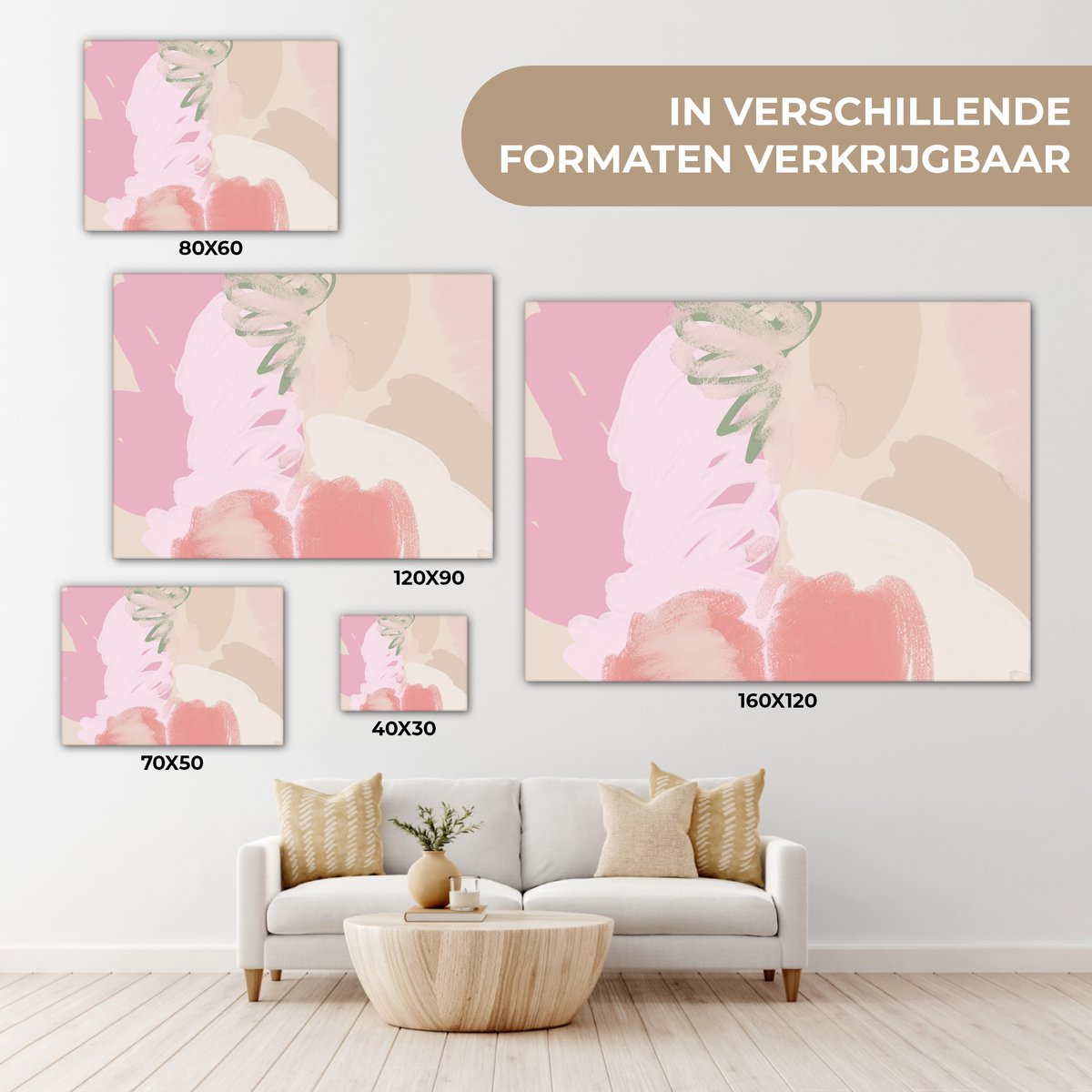 Stranddag met Roze Paraplu's – Canvas Dibond Plexiglas Wanddecoratie