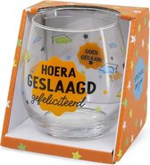 Geslaagd - Snoep - Wijnglas - Hoera Geslaagd - Speciaal voor jou - Cadeauverpakking met gekleurd lint