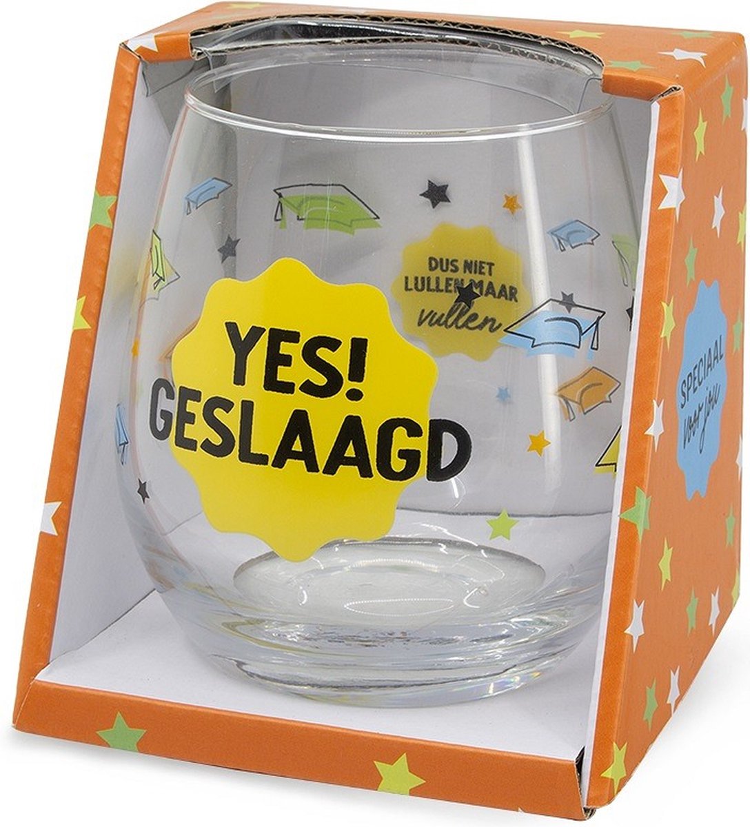 Geslaagd - Toffees - Wijnglas - Yes! Geslaagd - zijden lint: "Speciaal voor jou" - Cadeauverpakking