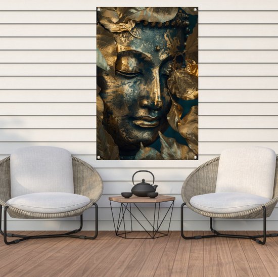 Boeddha tuinposter - Religie posters - Tuinposters Bladeren - Wanddecoratie buiten - Schuttingdoek - Tuin decoratie voor buiten tuinposter 40x60 cm