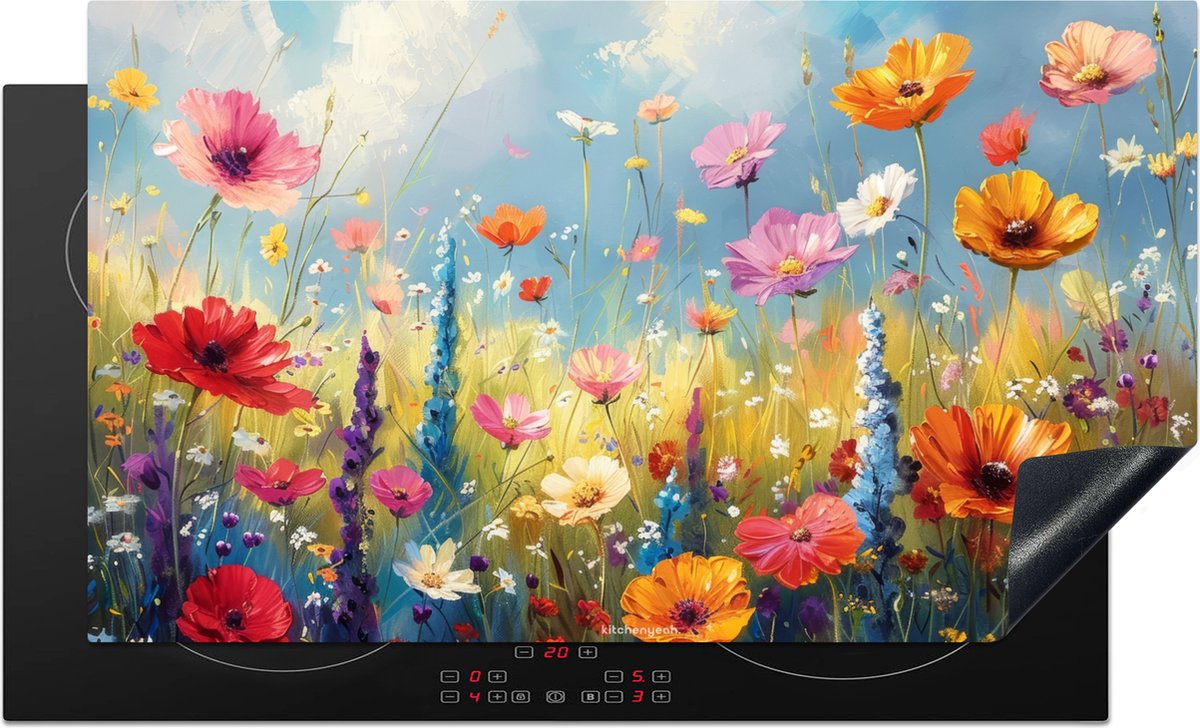 KitchenYeah® Inductie beschermer 90x50 cm - Kleurrijk - Bloemen - Natuur - Afdekplaat voor kookplaat - Inductieplaat mat - Beschermingsmat - Beschermplaat - Keuken bescherm decoratie - Afdek kookplaten