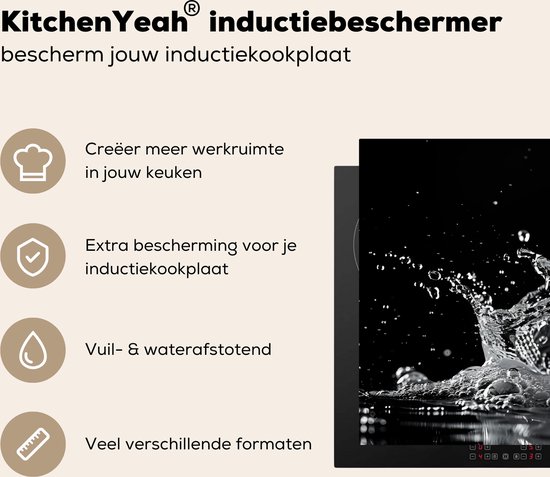 KitchenYeah® Protection plaque induction 85x52 cm - Éclaboussures d'eau - Noir - Blanc - Protege plaque de cuisson - Couvre plaque induction - Protecteur d'induction - Cuisine