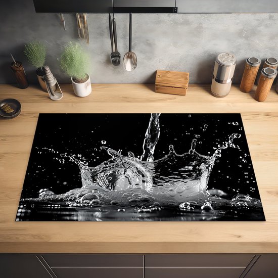 KitchenYeah® Protection plaque induction 85x52 cm - Éclaboussures d'eau - Noir - Blanc - Protege plaque de cuisson - Couvre plaque induction - Protecteur d'induction - Cuisine
