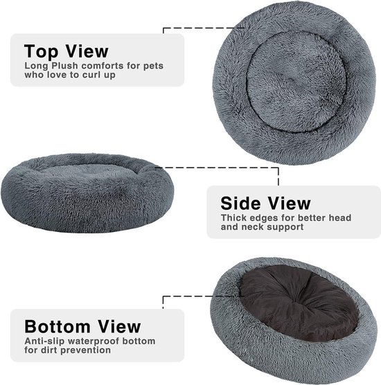 Wollig rond pluche donut hondenbed - Behaaglijk hondenkussen XL/70 cm - Wasbaar kussenmat voor honden en katten fluffy dog ​​bed