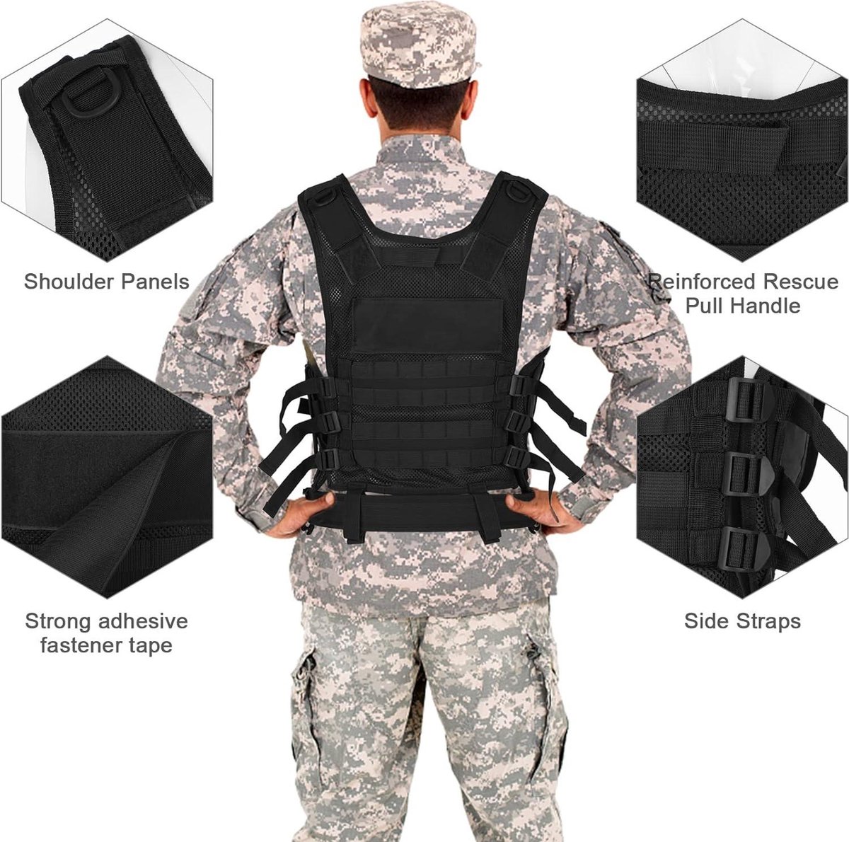 Tactisch vest voor heren en dames - lichtgewicht Airsoft borsdrager, utilitaire jachtvest voor outdoor paintball schietspel | Airsoft kleding, Zwart