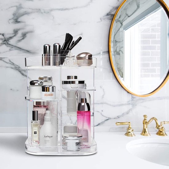Boxalls 360 Graden Draaibare Vierkante Vorm, Multifunctionele En Transparante Make Up Organizer Met 5 Grote Capaciteitsplaten Voor Kaptafel Badkamer Of Slaapkamer 3080173872