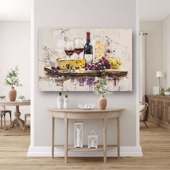 Tableaux fromage - Portrait Nourriture - Peintures toile Vin - Décoration salon industriel - Peintures sur toile - Décoration chambre toile 70x50 cm