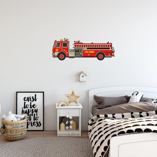 Muursticker pompiers - 120 x 42 cm - - chambre bébé et enfant - véhicule chambre bébé et enfant