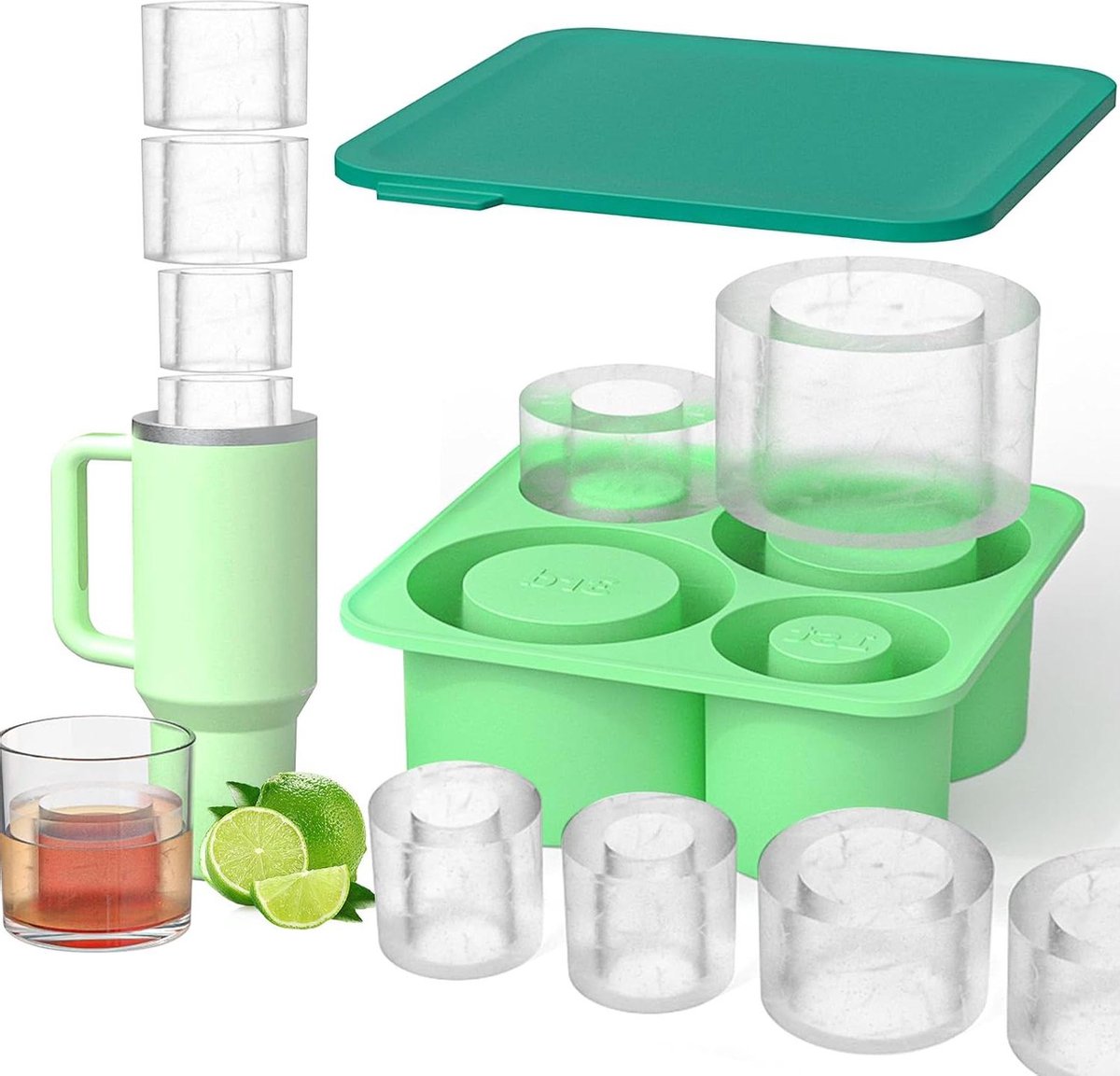 Siliconen IJsblokjesvorm 4 Vakken Met Deksel - Ice Cube Tray