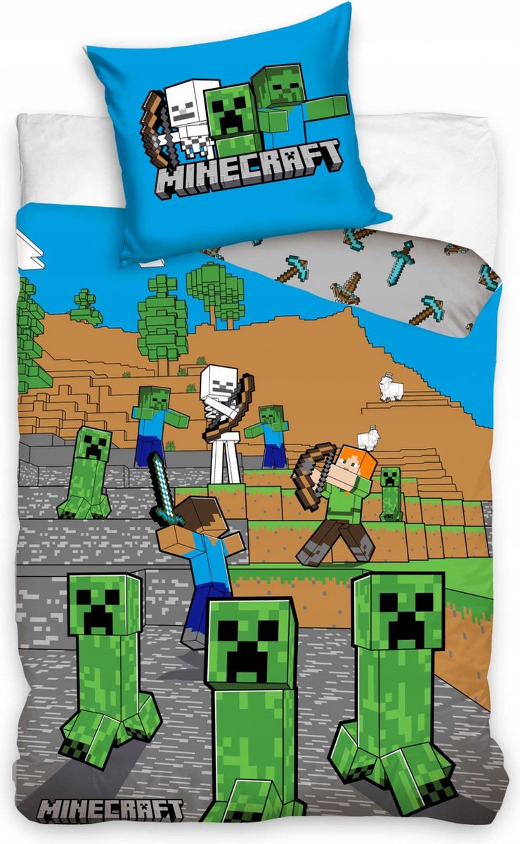 Minecraft Dekbedovertrek Eenpersoons 140x200cm Katoen Grote Kussensloop 70x90cm OEKO-Textiel