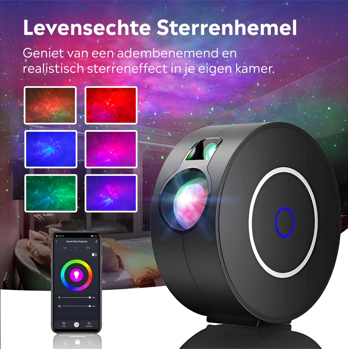 Beauve Sterren projector - Galaxy nachtlampje voor kinderen - Sfeerlamp met sterrenlamp effect - Galaxy projector met WiFi en app – foto 6