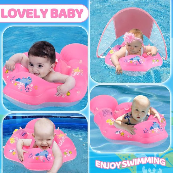 Mciskin flamingo baby-zwemring met zonnekap, opblaasbare zwemband voor kinderen vanaf 6 maanden tot 48 maanden, roze