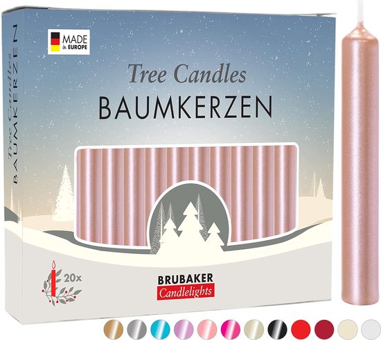 BRUBAKER 200 Stuks - Boomkaarsen - Roze Goud - Kerstkaarsen - Piramidekaarsen - Kerstboomkaarsen - 95/12.5 mm – Kaarsen - Kaarsjes