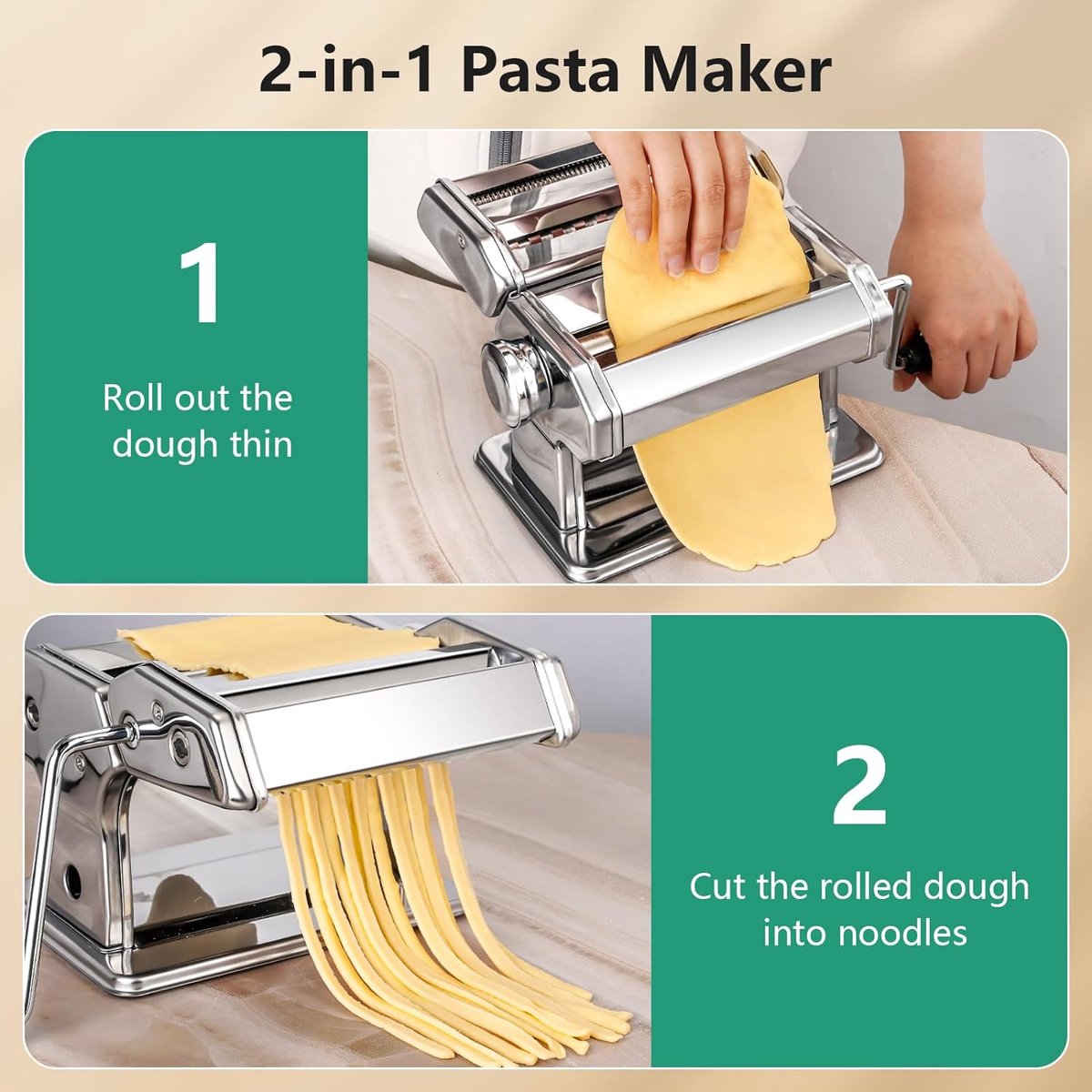 YASHE Manual Pasta Machine, Two-Width Stainless Steel Pasta Maker, Roller and Knife with 7 Adjustable Thicknesses for Pasta, Spagna, Fettuccine, Lasagna YASHE Manual Pasta Machine, Two-Width Stainless Steel Pasta Maker, Roller and Knife with 7 Adjustable Thicknesses for Pasta, Spagna, Fettuccine, Lasagna