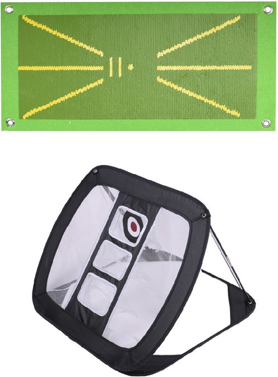 Foto: Golf swing practice mat met oefenballen en golf net chipping net divot mat golf mat impact chipping mat golf accessoire voor indoor outdoor training golf swing trainer golf trainingsmateriaal golf spullen