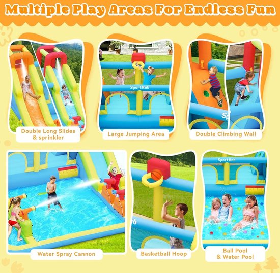 Château gonflable avec auvent, toboggan, trampoline, pistolets à eau Château gonflable avec auvent, toboggan, trampoline, pistolets à eau