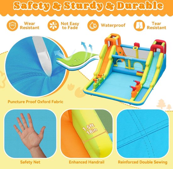 Château Gonflable XXL 10 En 1 SportBob | Toboggan Aquatique, Piscine, Mur D'escalade, Pistolet à Eau Inclus