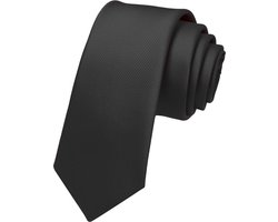 Fako Fashion - Fijne Stropdas - Gestreept - Ribstructuur - 100% Zijde - Effen - 6cm - 145cm - Zwart